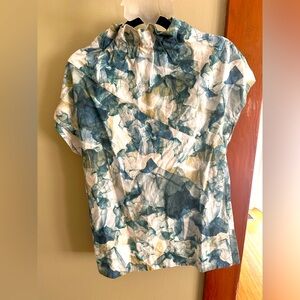 COS mock neck abstract watercolor print cotton short sleeve shirt